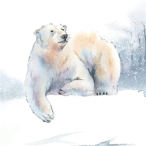 Hand Drawn Polar Bear In The Snow Watercolor Style Vector Download