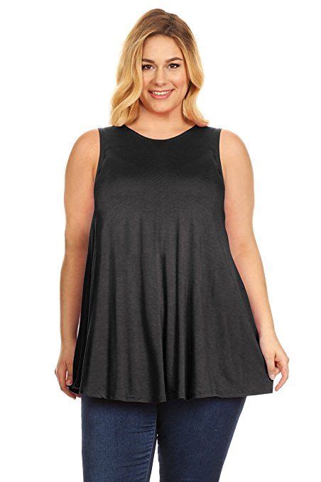 Womens Plus Size Solid Basic A Line Loose Sleeveless Tunic Tank