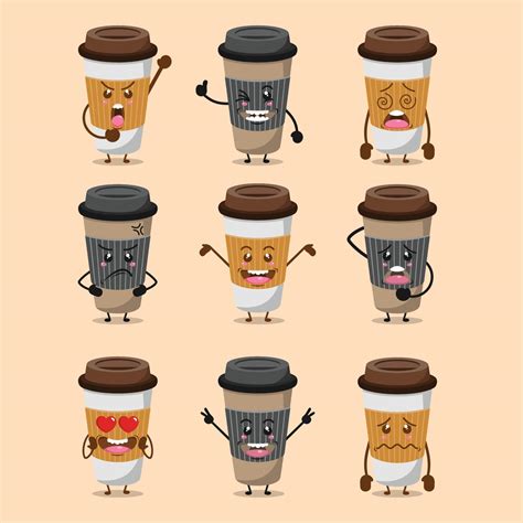 Cute Cartoon Character Coffee Cup Set 3145776 Vector Art At Vecteezy