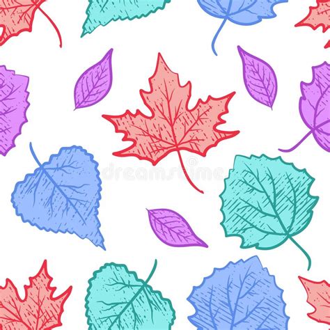 Hand Drawn Autumn Leaves Seamless Pattern Stock Vector Illustration