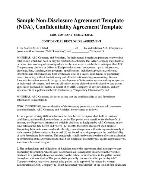 The last will and testament is referred to as such because it overwrites any will previously written. Non Disclosure Agreement Template Free Sample Nda Template ...
