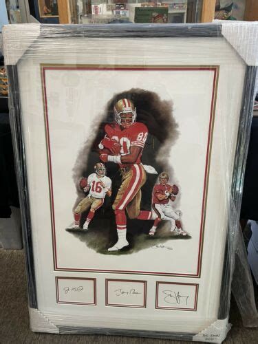 Joe Montana Steve Young Jerry Rice Signed Framed Color Lithograph 100 Auto
