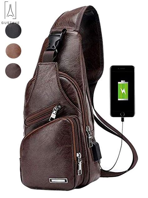 Gustave Sling Bag For Men Chest Shoulder Backpack Waterproof Leather Crossbody Bag With Usb