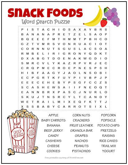 Snack Foods Word Search Puzzle Print It Free