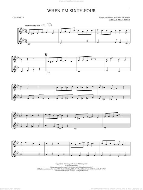 Beatles When Im Sixty Four Sheet Music For Two Clarinets Duets