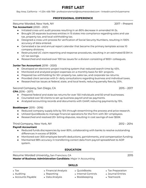 Tax Accountant Resume Examples For 2024 Resume Worded