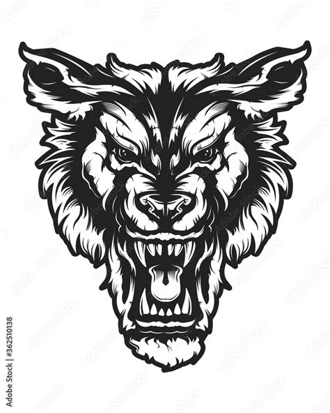 Wolf Face Vector Illustration Angry Wolf Face With Open Mouth Showing