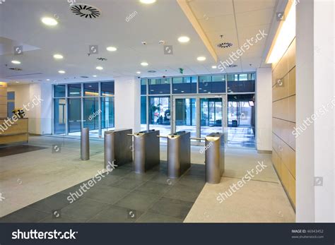 Lobby Entrance With Turnstile In A Business Center Building Stock Photo