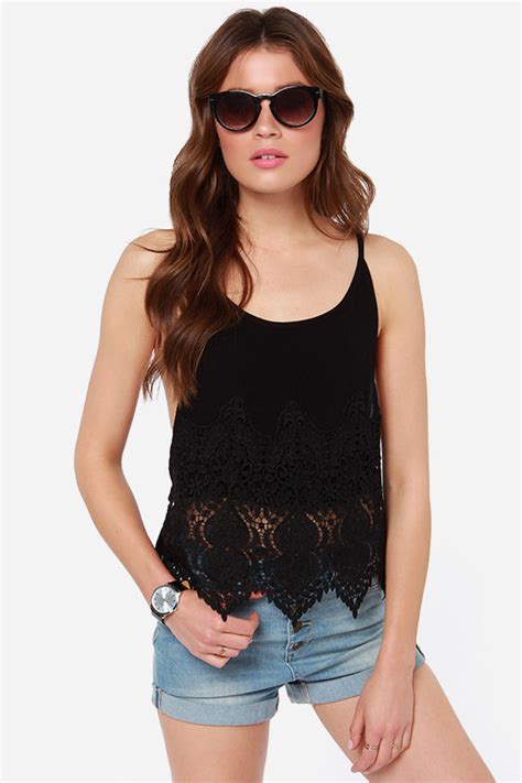 sexy black top lace top tank top 36 00 lulus