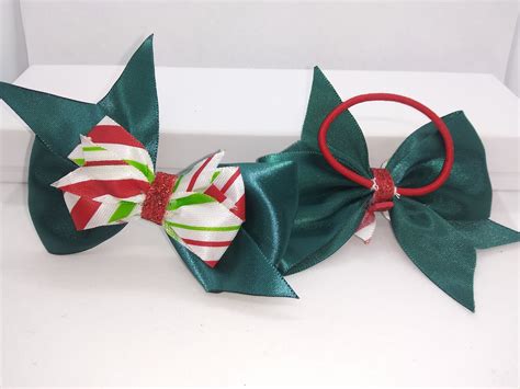 Christmas Candy Cane Stripped Hair Bow Set Etsy