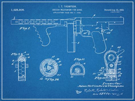 1922 Thompson Submachine Gun Blueprint Patent Print Photograph By Greg