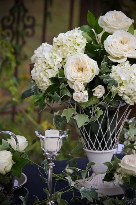Ivy Hydrangea Rose White Wedding Centerpiece Elizabeth Anne Designs