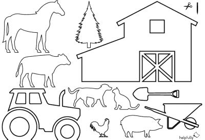 Ausmalbild Bauernhof Traktor Tiere Zum Ausschneiden Vorlage