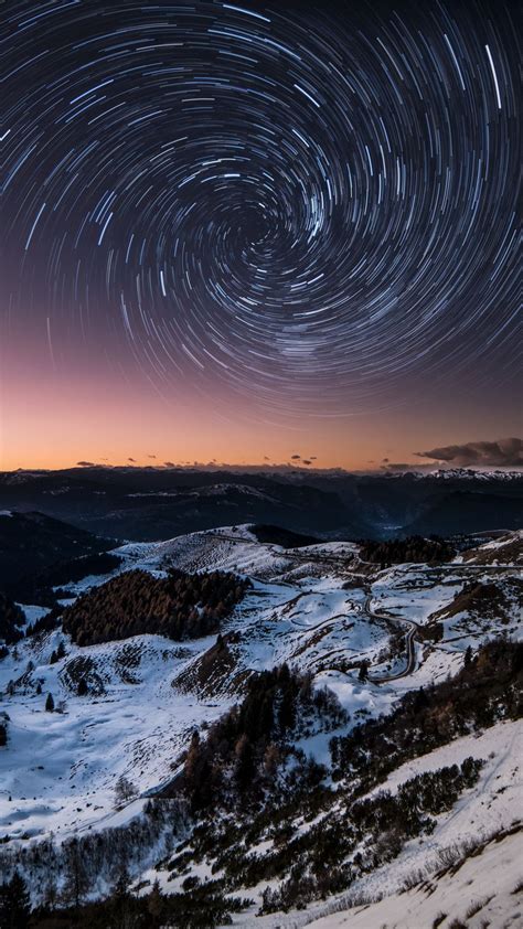 Download Wallpaper 938x1668 Mountains Starry Sky Night Peak