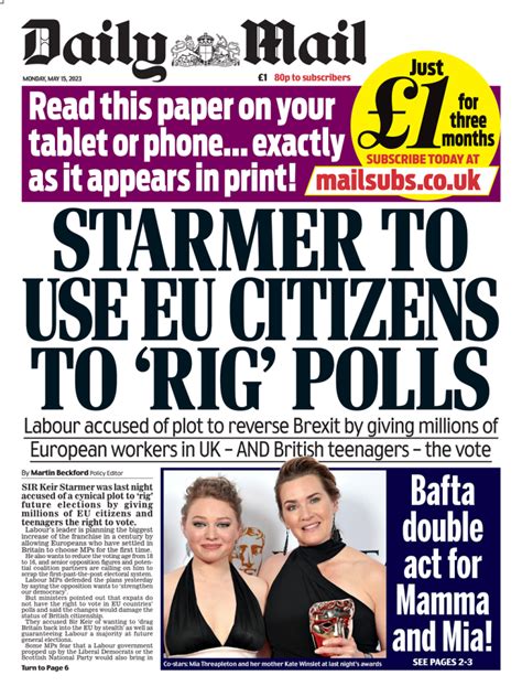 Daily Mail Front Page 15th Of May 2023 Tomorrows Papers Today