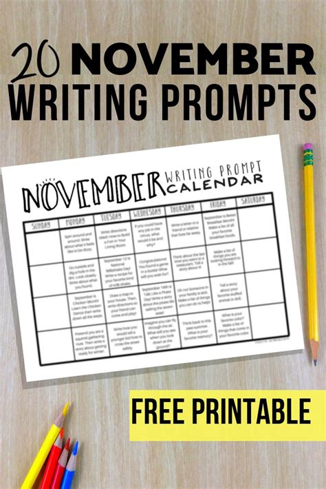 The November Writing Prompts Printable With Pencils And Markers On A
