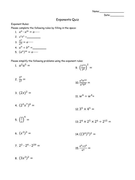 Laws Of Exponents Worksheet