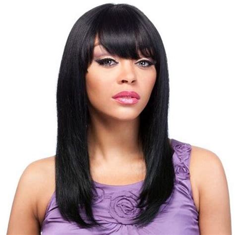 high quality heat resistant classy style black long straight fashion synthetic hair wig wigs on