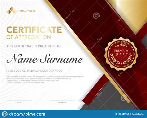 Modelo De Certificado De Diploma Vermelho E Dourado Com Imagem Vetorial De Luxo E Estilo Moderno