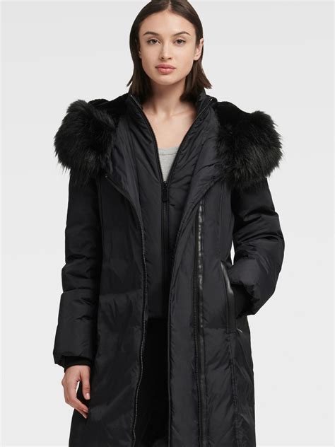 Dkny Faux Fur Hood Puffer Coat With Bib In Black Save 18 Lyst