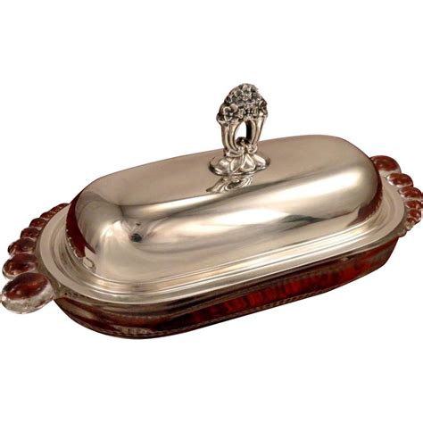 Rare Eternally Yours Vintage Rogers Bros Silver Plate Glass Butter Dish Vintage