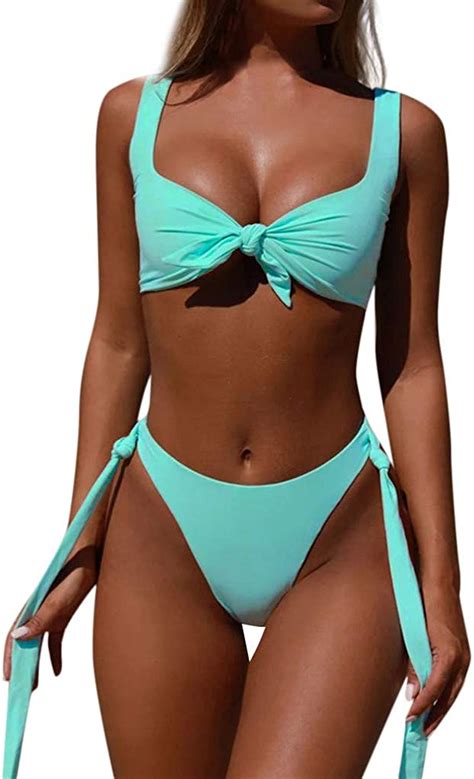 Scholieben Bikini Damen Set High Waist Push Up Bh Bandeau Sport Tanga