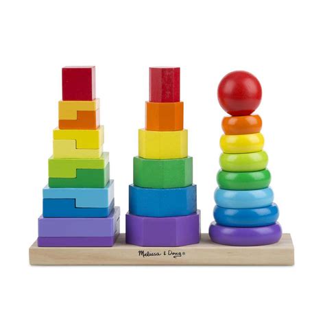 Melissa And Doug Geometric Stacker Educational Wooden Shape Stacker Toy