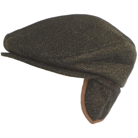 Herringbone Wool Blend Ear Flap Ivy Cap Winter Irish Hat Driver Scally