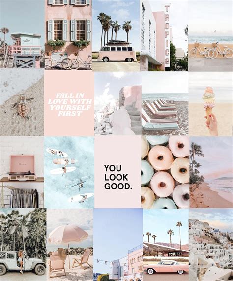 Pink Peach Beach Photo Art Collage Pack Etsy In 2021 Beach Wall