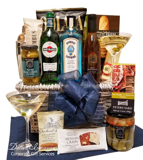 We'll even deliver all of the ingredients to your door in the next hour! Bombay Sapphire Gin Martini Gift Basket | Gift baskets ...