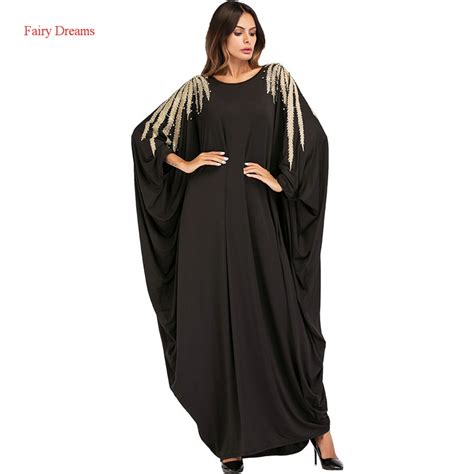 Loose Moslim Abaya Dubai 2018 New Style Muslim Black Long Dress Batwing