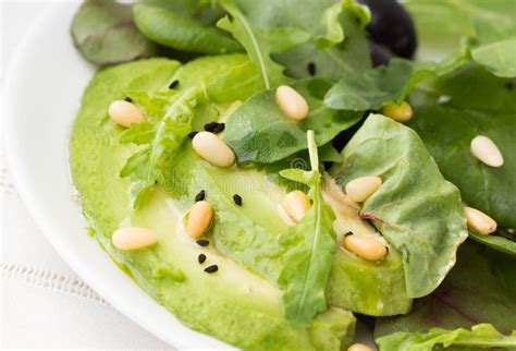 Green Salad With Pine Nuts Stock Image Image Of Black 39581117