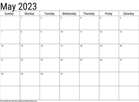 2023 May Calendars Handy Calendars