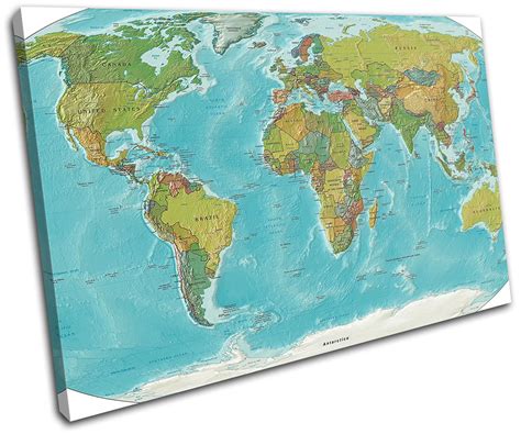 World Atlas Maps Flags Single Canvas Wall Art Picture Print Ebay