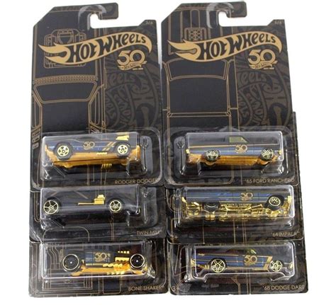 Hot Wheels 50th Anniversary Set Of 6 Black And Gold Collection