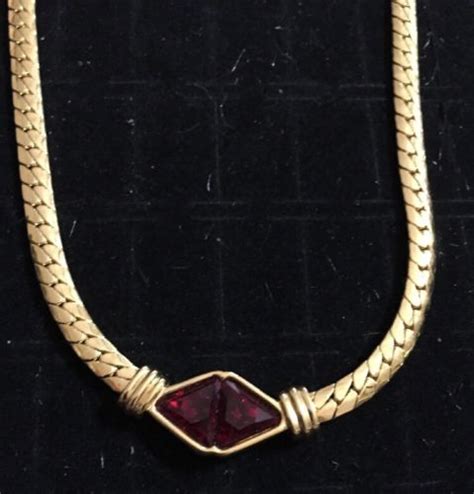 Vintage Estate Sal Swarovski Gold With Red Crystal Necklace Pendant