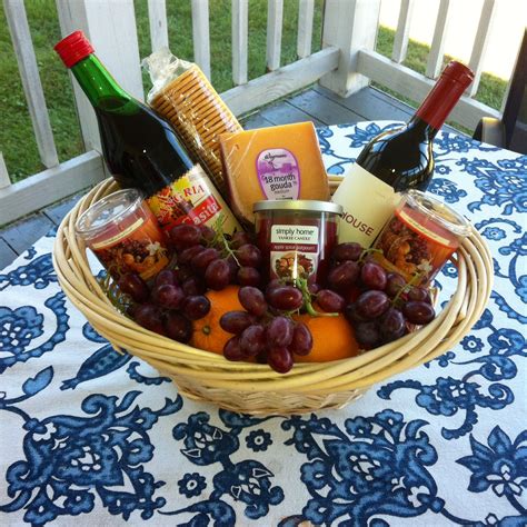 Wine Basket Two Bottles Of Wine Candles Cheese And Crackers And Fruit Nice For Any