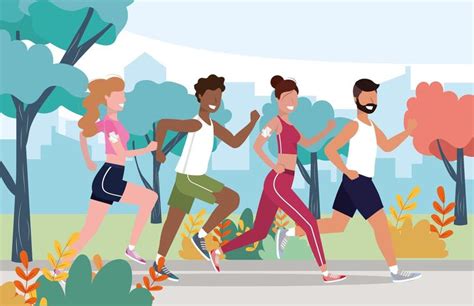 Men And Women Health Exercise And Running Activity 687719 Vector Art At
