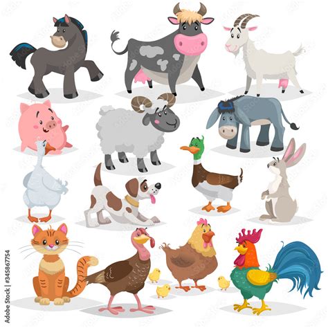 Vetor De Cute Farm Animals Set Collection Of Cartoon Vector Drawings