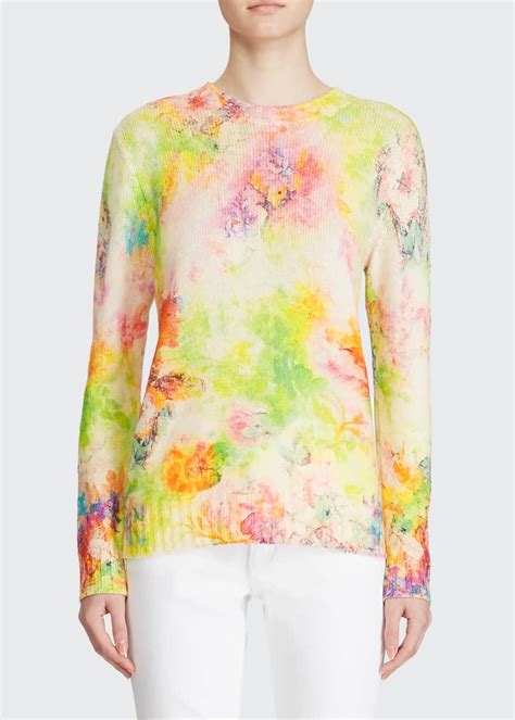 Ralph Lauren Collection Cashmere Floral Print Crewneck Sweater