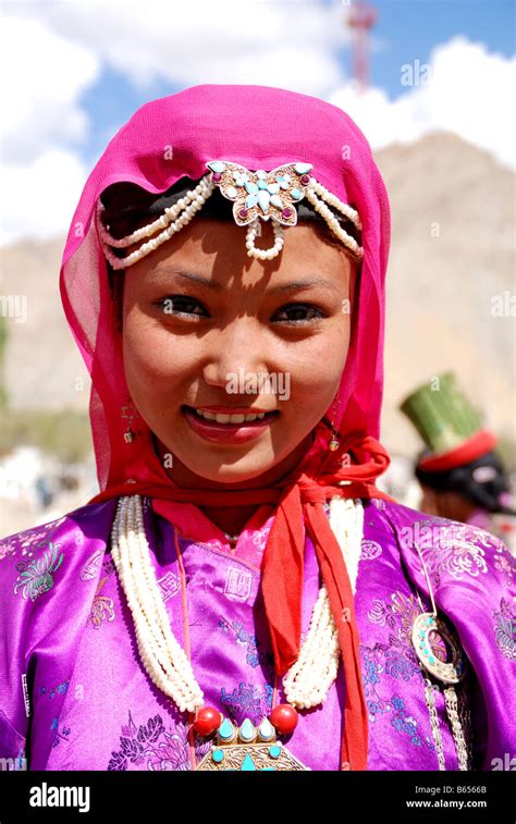 A Ladakhi Woman Wearing Traditional Ladakhi Dress In Ladakh Festivales