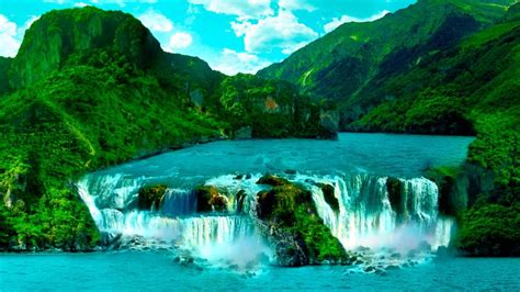 Cataratas En Monta A Preciosa De Colores Verdes Y Azulados Waterfall Scenery Waterfall
