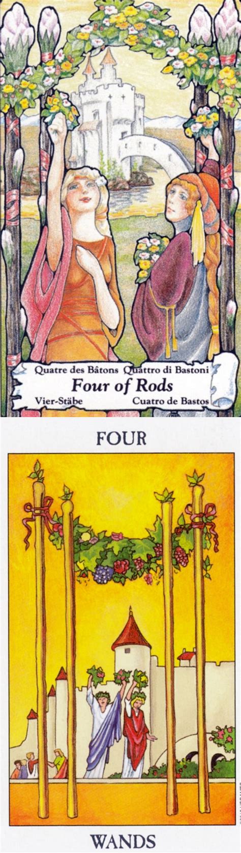 This tarot card reading uses a virtual tarot deck containing all 78 tarot cards. Four of Wands: community and tension (reverse). Hanson ...