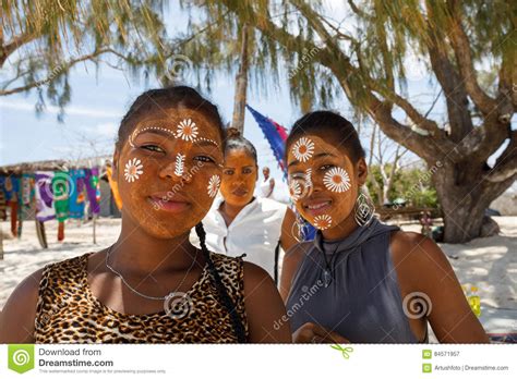 Native Malagasy Sakalava Ethnic Girls Beauties With Decorated F