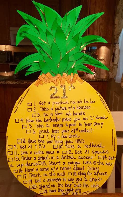 Are you looking for the best 21st birthday ideas? 21st Birthday Pineapple Checklist sign! | 21st birthday ...