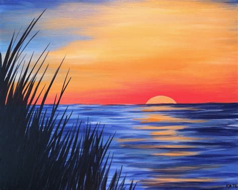 Beach Grass By Kate Sunset Canvas Painting Landscape Paintings