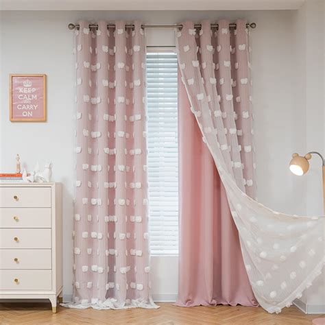 Mysky Home Pink Curtains For Living Room 84 Inches Long Pom