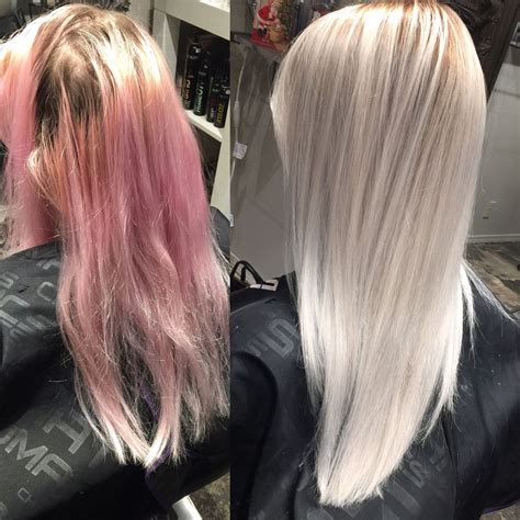 Before And After Vivid Color Removal Pink To Platinum Blonde Colorremoval Vividcolorremoval