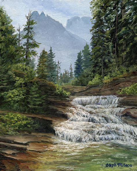 Mountain Cascade Painting By Steph Moraca Fine Art America