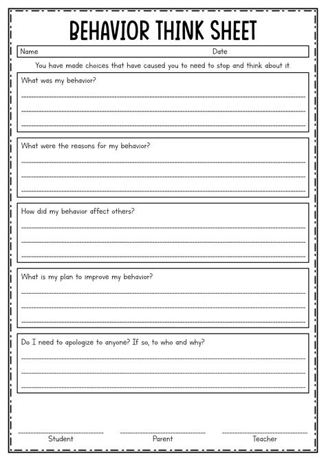 16 Best Images Of Think Sheet Behavior Worksheets Student Behavior
